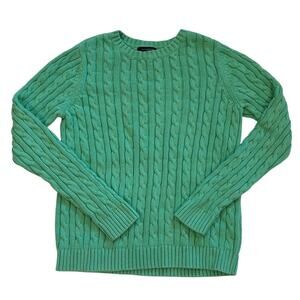 Lands End Cardigan Sweater Womens Size Medium (10-14) Green Cable Knit Casual